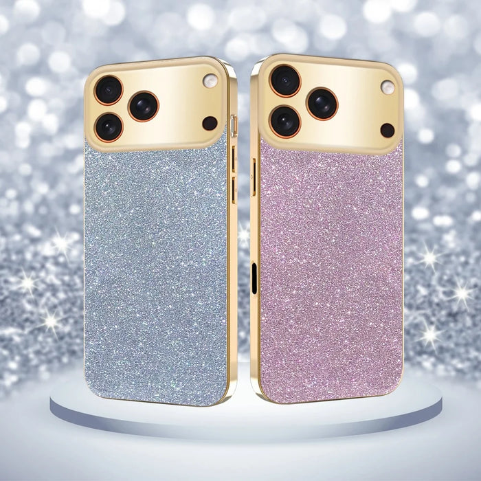 For iPhone 17 Pro Case Electroplating Frame Sparkling Glitter Anti Drop PC + TPU Phone Cover - Gold - 7