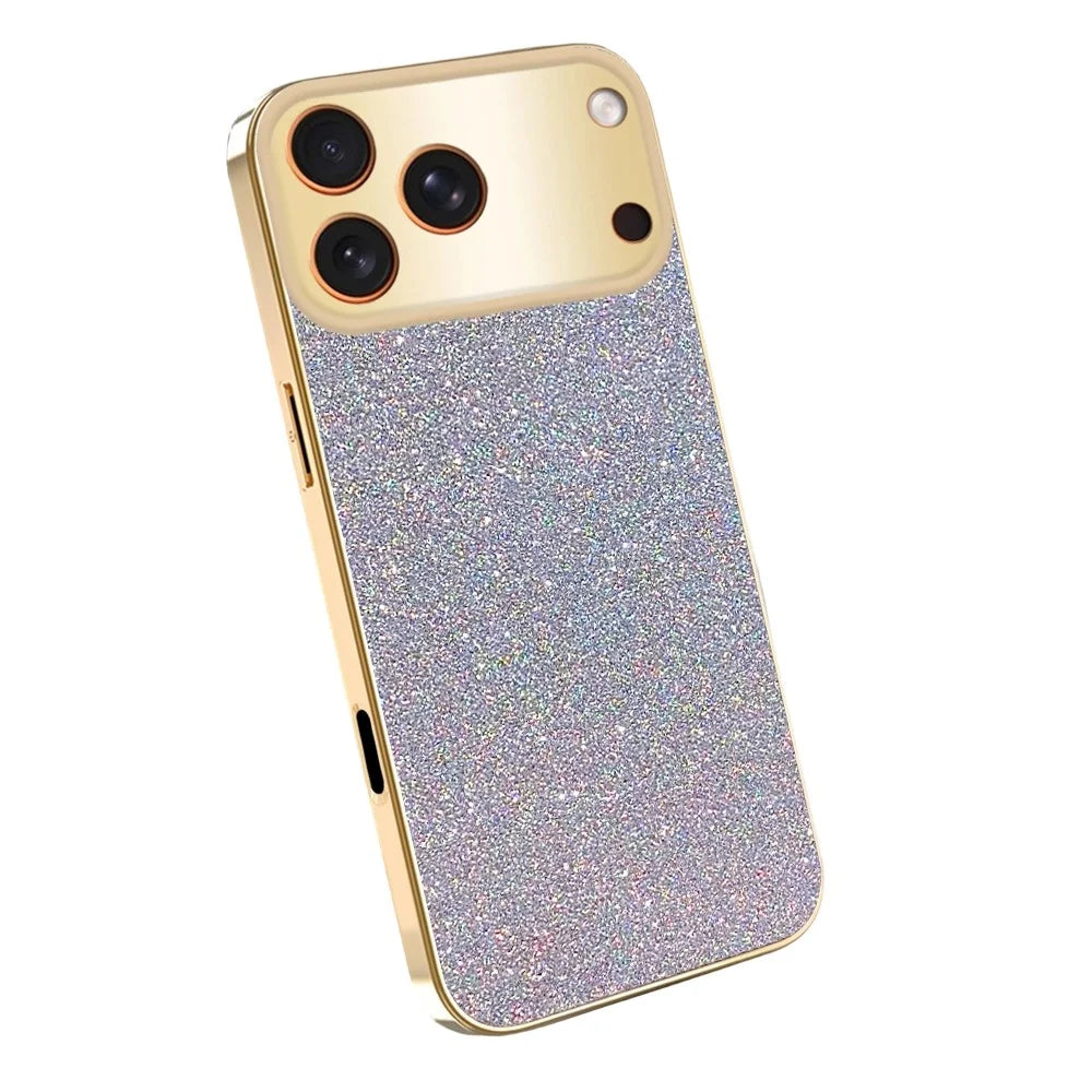 For iPhone 17 Pro Max Case Electroplating Frame Sparkling Glitter Anti Drop PC + TPU Phone Cover - Silver - 1