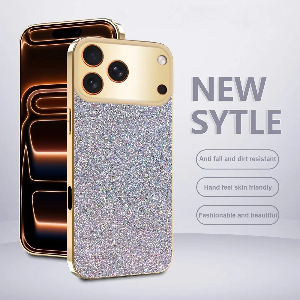 For iPhone 17 Pro Max Case Electroplating Frame Sparkling Glitter Anti Drop PC + TPU Phone Cover - Silver - 2