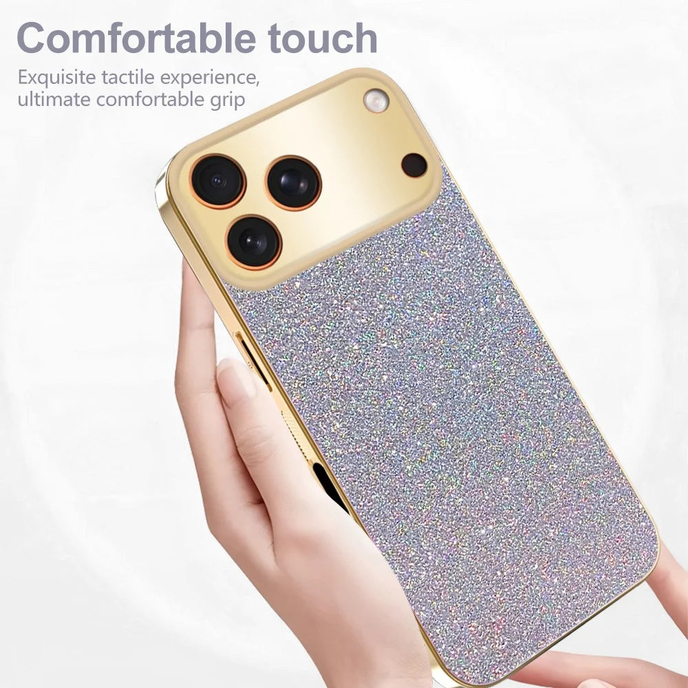 For iPhone 17 Pro Max Case Electroplating Frame Sparkling Glitter Anti Drop PC + TPU Phone Cover - Silver - 3
