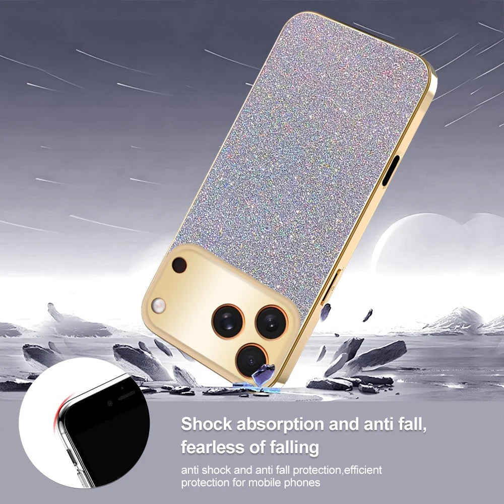 For iPhone 17 Pro Max Case Electroplating Frame Sparkling Glitter Anti Drop PC + TPU Phone Cover - Silver - 4