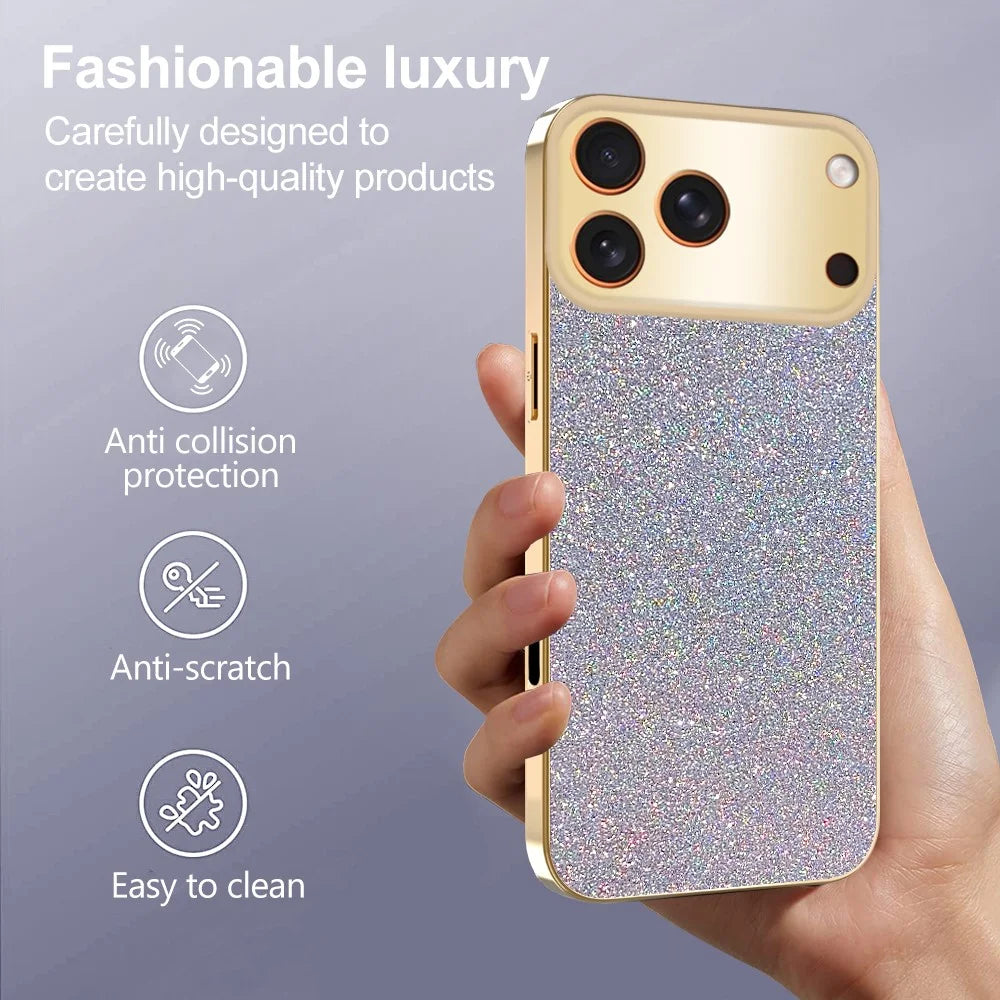 For iPhone 17 Pro Max Case Electroplating Frame Sparkling Glitter Anti Drop PC + TPU Phone Cover - Silver - 5
