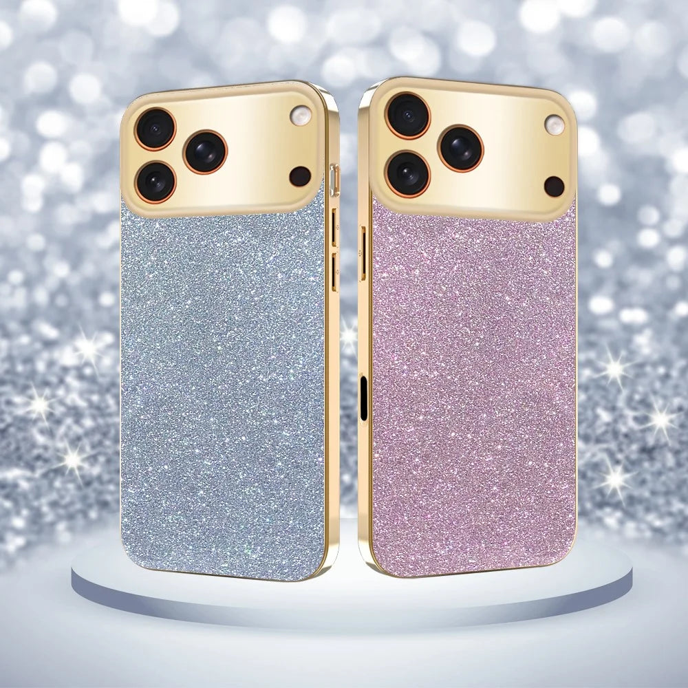 For iPhone 17 Pro Max Case Electroplating Frame Sparkling Glitter Anti Drop PC + TPU Phone Cover - Silver - 7