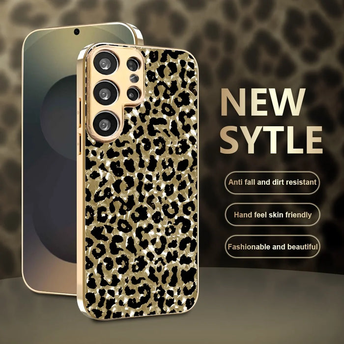 For Samsung Galaxy S26 Ultra Case Electroplating Frame Leopard Pattern PC + TPU Hybrid Phone Cover - Gold - 2