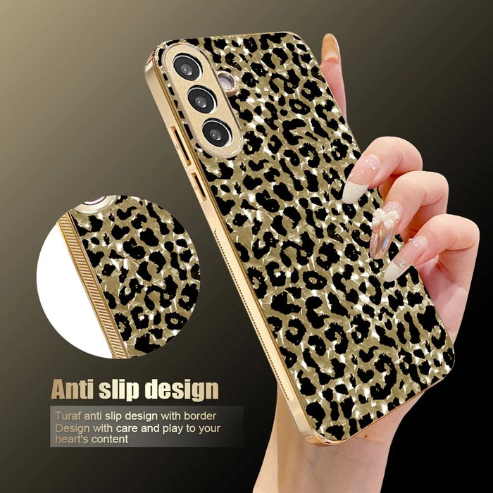 For Samsung Galaxy S26+ Case Electroplating Frame Leopard Pattern PC + TPU Hybrid Phone Cover - Gold - 3