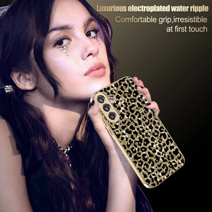 For Samsung Galaxy S26+ Case Electroplating Frame Leopard Pattern PC + TPU Hybrid Phone Cover - Gold - 7