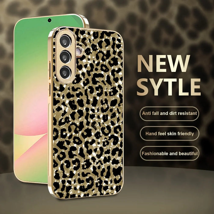 For Samsung Galaxy A56 5G Case Electroplating Frame Leopard Pattern PC + TPU Hybrid Phone Cover - Gold - 2