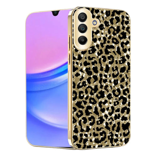 For Samsung Galaxy A17 5G / A17 4G Case Electroplating Frame Leopard Pattern PC + TPU Hybrid Phone Cover - Gold - 1