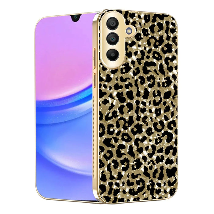 For Samsung Galaxy A17 5G / A17 4G Case Electroplating Frame Leopard Pattern PC + TPU Hybrid Phone Cover - Gold - 1