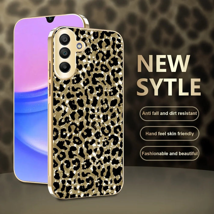 For Samsung Galaxy A17 5G / A17 4G Case Electroplating Frame Leopard Pattern PC + TPU Hybrid Phone Cover - Gold - 2