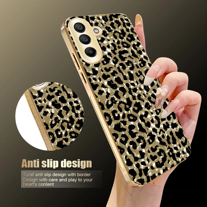 For Samsung Galaxy A17 5G / A17 4G Case Electroplating Frame Leopard Pattern PC + TPU Hybrid Phone Cover - Gold - 3