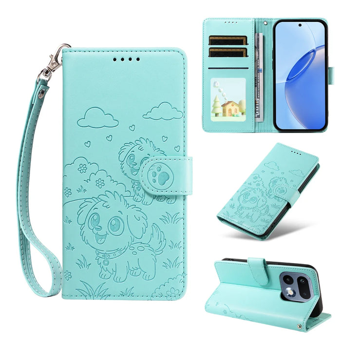 For Realme 16 Pro 5G Case RFID Blocking Imprinted Dog Pattern PU Leather Phone Cover with Wrist Strap - Green - 2