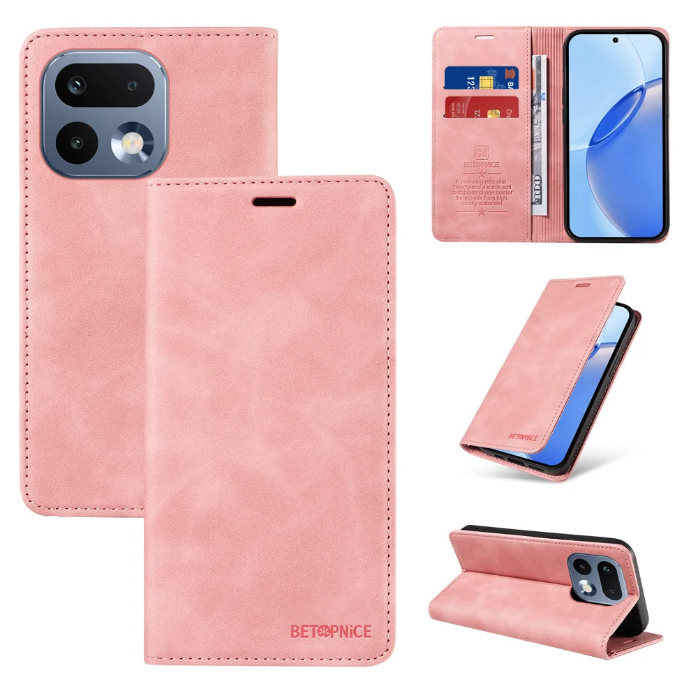 BETOPNICE For Realme 16 Pro 5G Case  Magnetic Closure RFID Blocking Wallet Stand Leather Phone Cover - Pink - 3