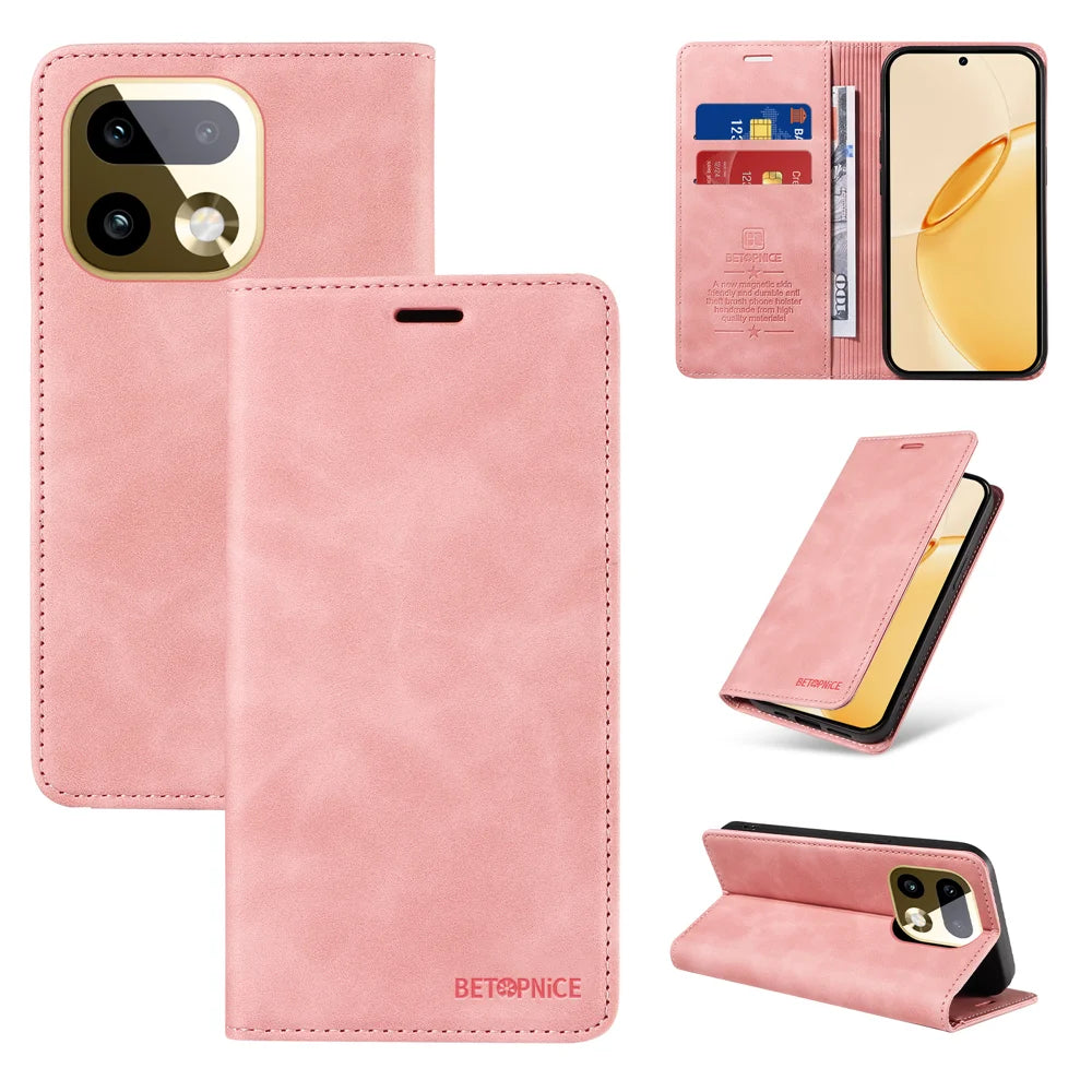 BETOPNICE For Realme 16 Pro+ 5G Case  Magnetic Closure RFID Blocking Wallet Stand Leather Phone Cover - Pink - 3