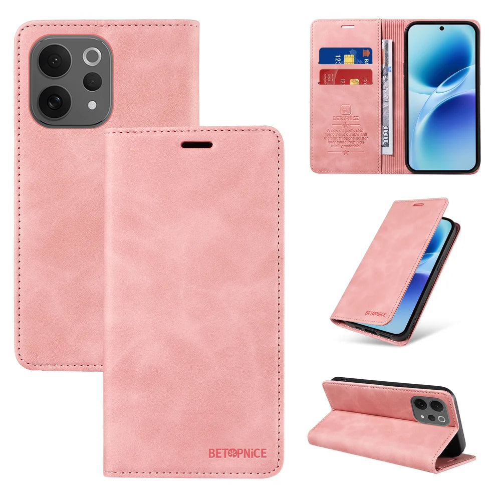 BETOPNICE For vivo S50 5G / vivo V70 5G Case  Magnetic Closure RFID Blocking Wallet Stand Leather Phone Cover - Pink - 3