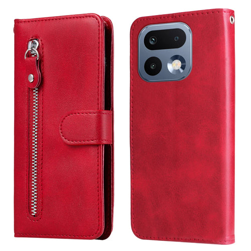 For Realme 16 Pro 5G PU Leather Cases with Zipper Pocket Wallet Phone Cover Stand - Red - 1