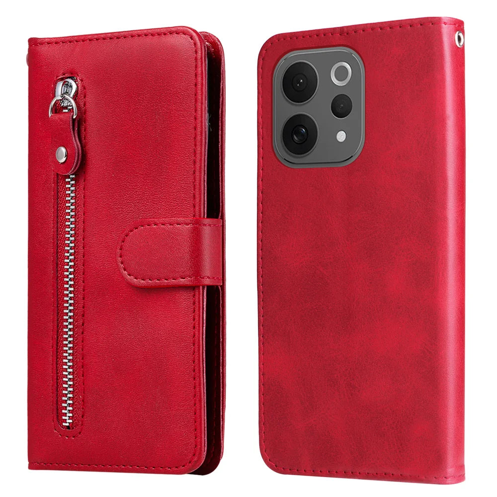 For vivo S50 5G / vivo V70 5G PU Leather Cases with Zipper Pocket Wallet Phone Cover Stand - Red - 1