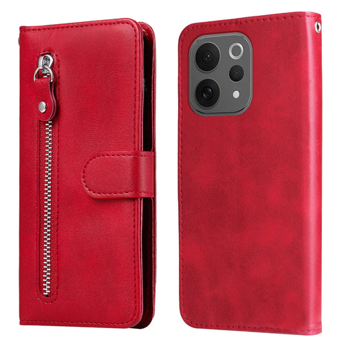 For vivo S50 5G / vivo V70 5G PU Leather Cases with Zipper Pocket Wallet Phone Cover Stand - Red - 1