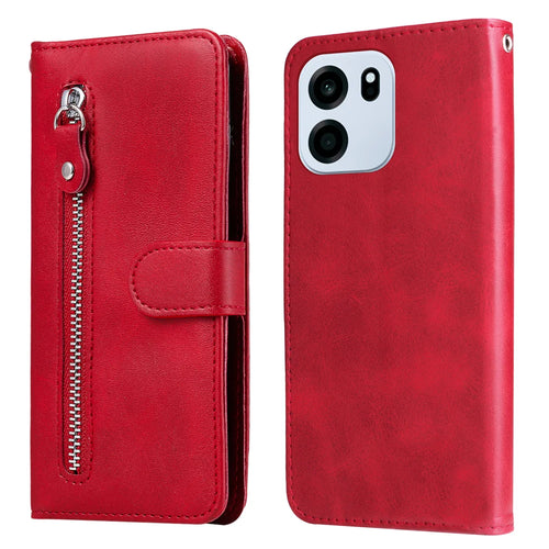 For OnePlus Turbo 6 5G / Turbo 6V 5G PU Leather Cases with Zipper Pocket Wallet Phone Cover Stand - Red - 1
