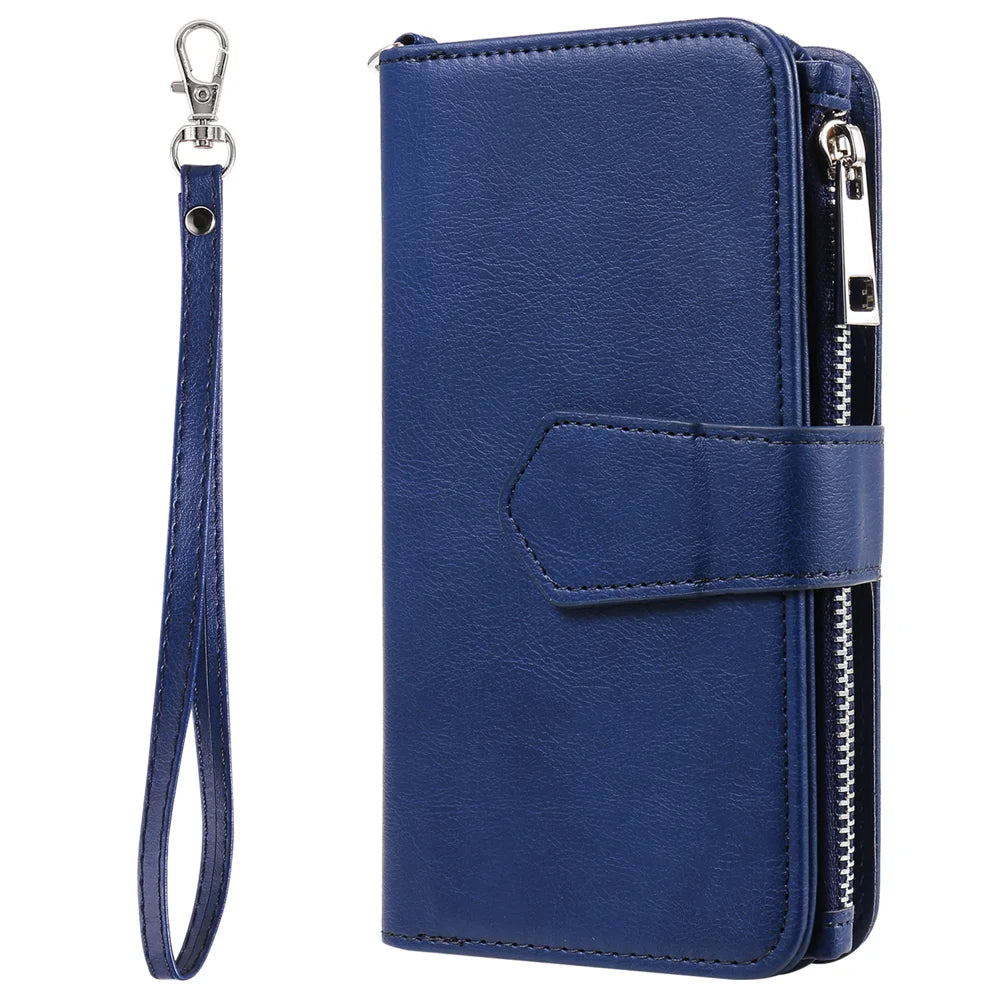 For Samsung Galaxy S26 Magnetic Leather Case Mobile Cover with Detachable Zipper Wallet Strap - Blue - 3