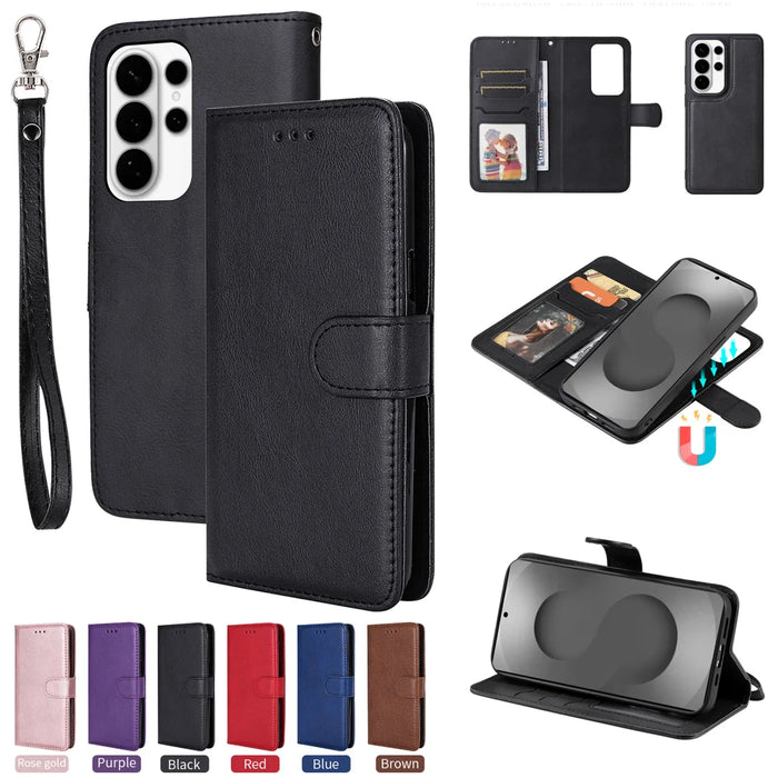 For Samsung Galaxy S26 Ultra Case 2 in 1 Detachable Magnetic Leather Wallet Mobile Cover with Strap - Black - 4