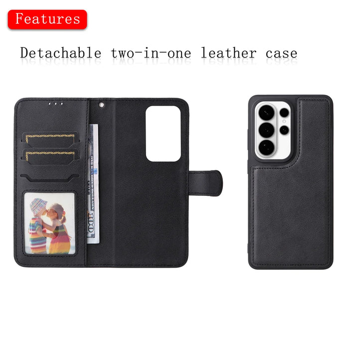 For Samsung Galaxy S26 Ultra Case 2 in 1 Detachable Magnetic Leather Wallet Mobile Cover with Strap - Black - 6