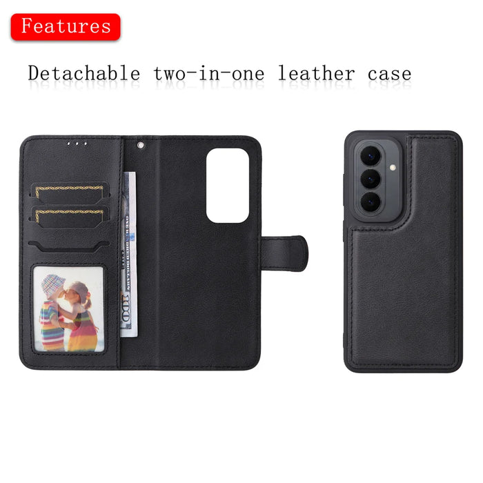 For Samsung Galaxy S26 Case 2 in 1 Detachable Magnetic Leather Wallet Mobile Cover with Strap - Black - 6