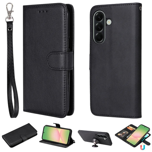 For Samsung Galaxy A57 5G Case 2 in 1 Detachable Magnetic Leather Wallet Mobile Cover with Strap - Black - 1