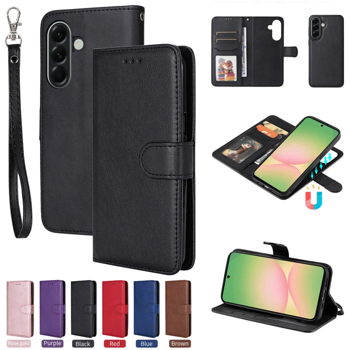 For Samsung Galaxy A57 5G Case 2 in 1 Detachable Magnetic Leather Wallet Mobile Cover with Strap - Black - 4