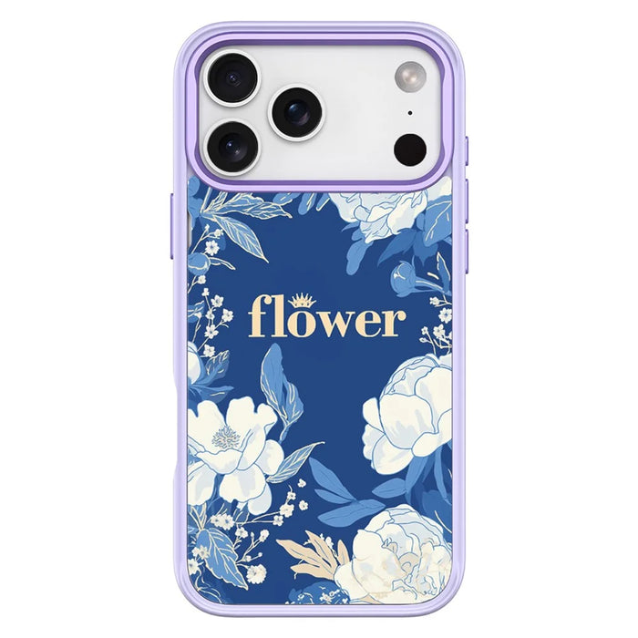 For iPhone 17 Pro Magnetic Case TPU PC Phone Cover with Detachable White Flowers Backplate - Purple - 1