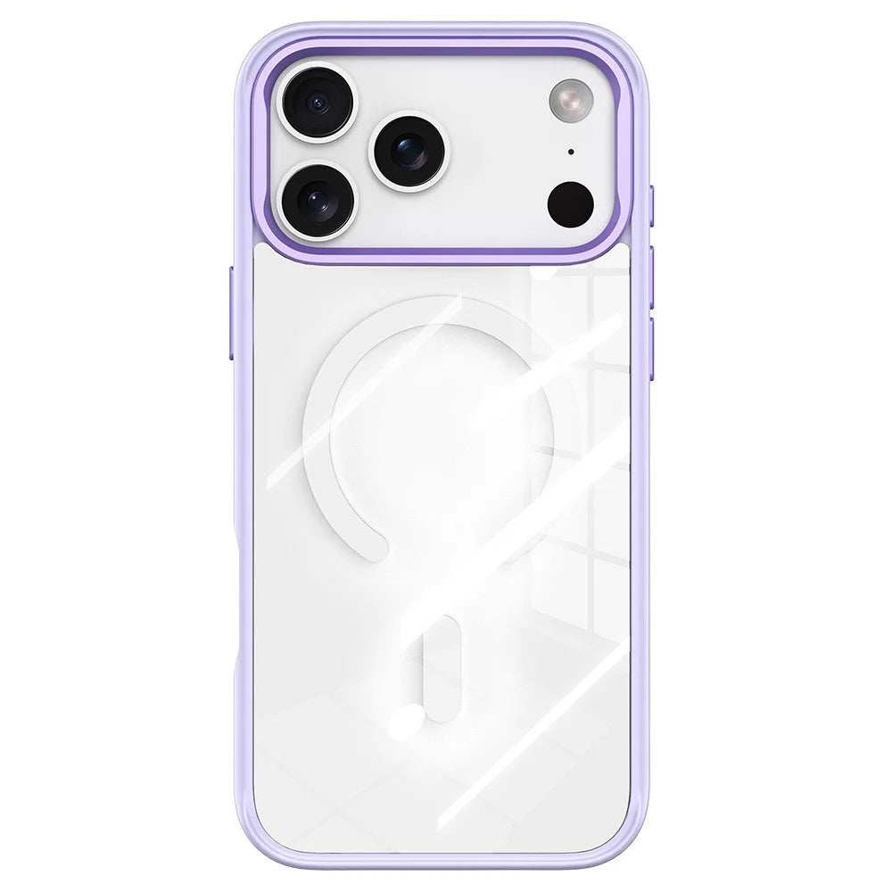 For iPhone 17 Pro Max Magnetic Case TPU PC Phone Cover with Detachable White Flowers Backplate - Purple - 2
