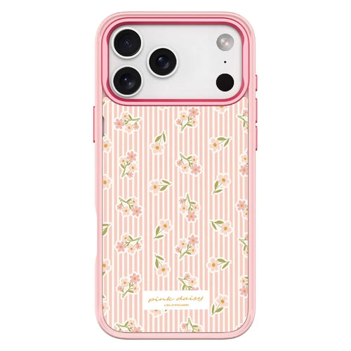 For iPhone 17 Pro Magnetic Case TPU PC Phone Cover with Detachable Vertical Striped Small Floral Backplate - Pink - 1