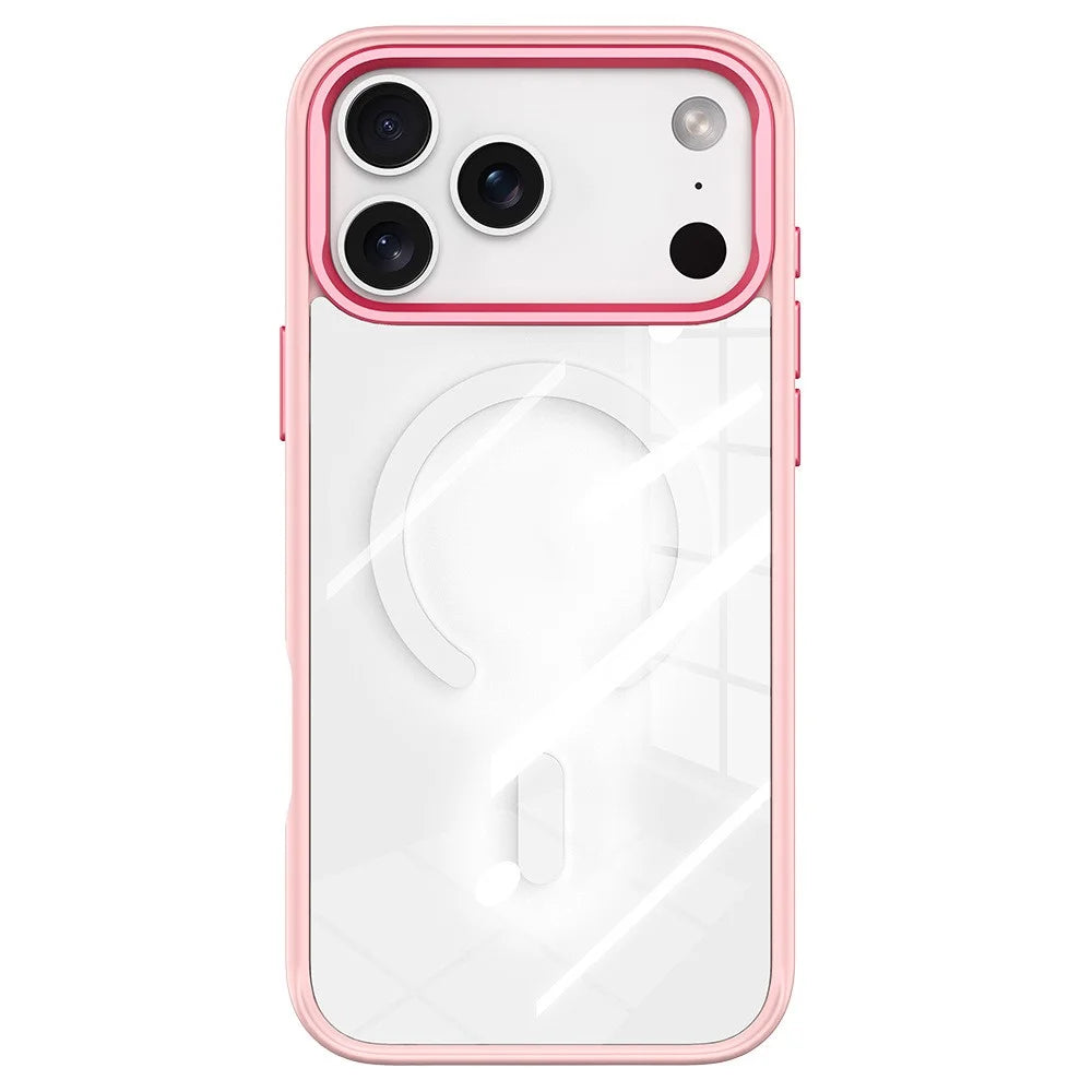 For iPhone 17 Pro Magnetic Case TPU PC Phone Cover with Detachable Vertical Striped Small Floral Backplate - Pink - 2