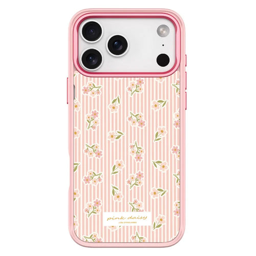For iPhone 17 Pro Max Magnetic Case TPU PC Phone Cover with Detachable Vertical Striped Small Floral Backplate - Pink - 1