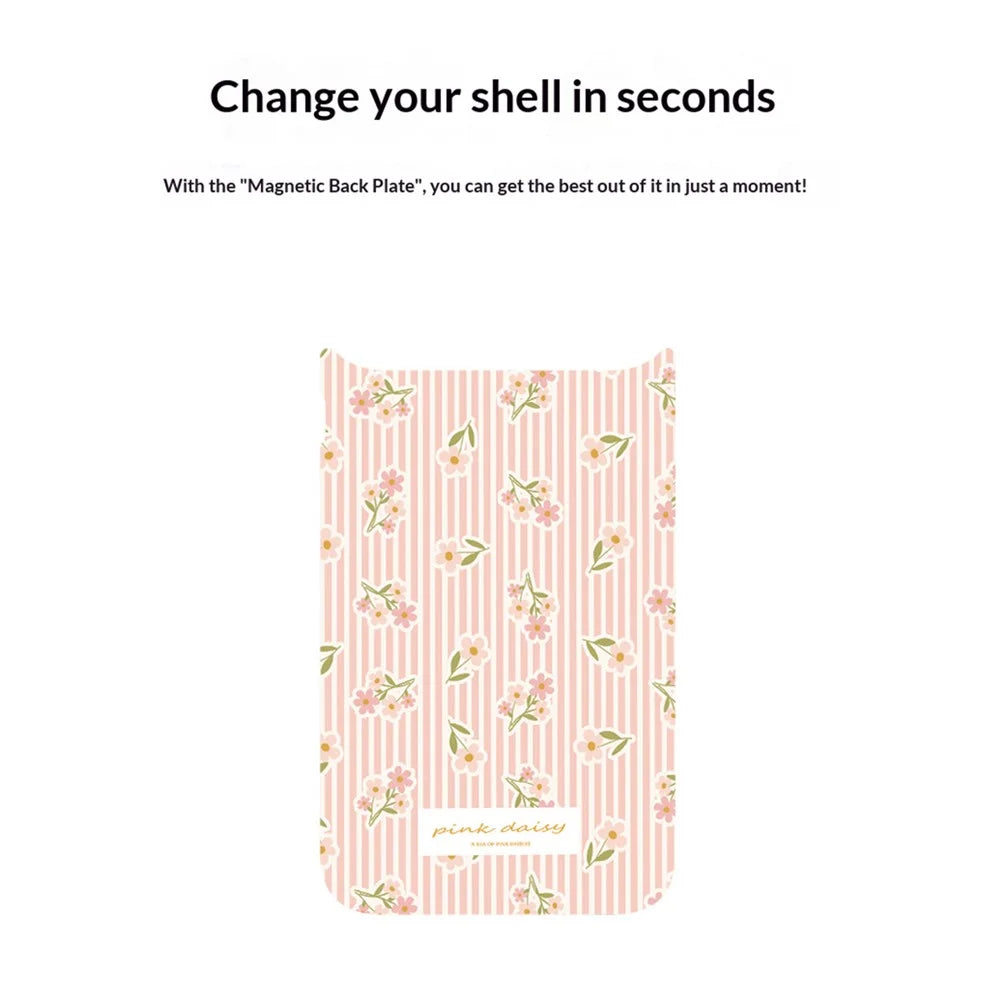 For iPhone 17 Pro Max Magnetic Case TPU PC Phone Cover with Detachable Vertical Striped Small Floral Backplate - Pink - 5