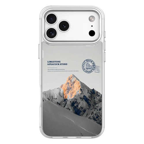 For iPhone 17 Pro Max Magnetic Case TPU PC Phone Cover with Detachable Snowy Mountain Backplate - White - 1
