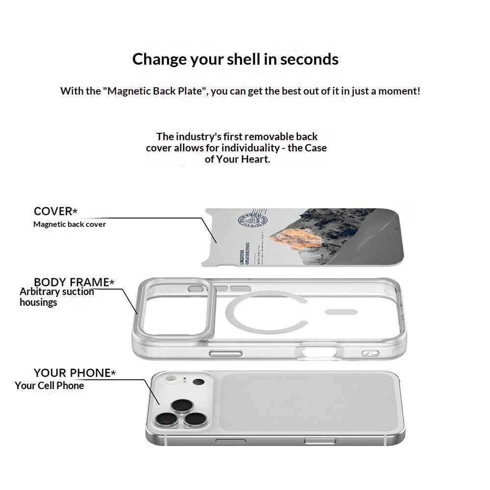 For iPhone 17 Pro Max Magnetic Case TPU PC Phone Cover with Detachable Snowy Mountain Backplate - White - 3