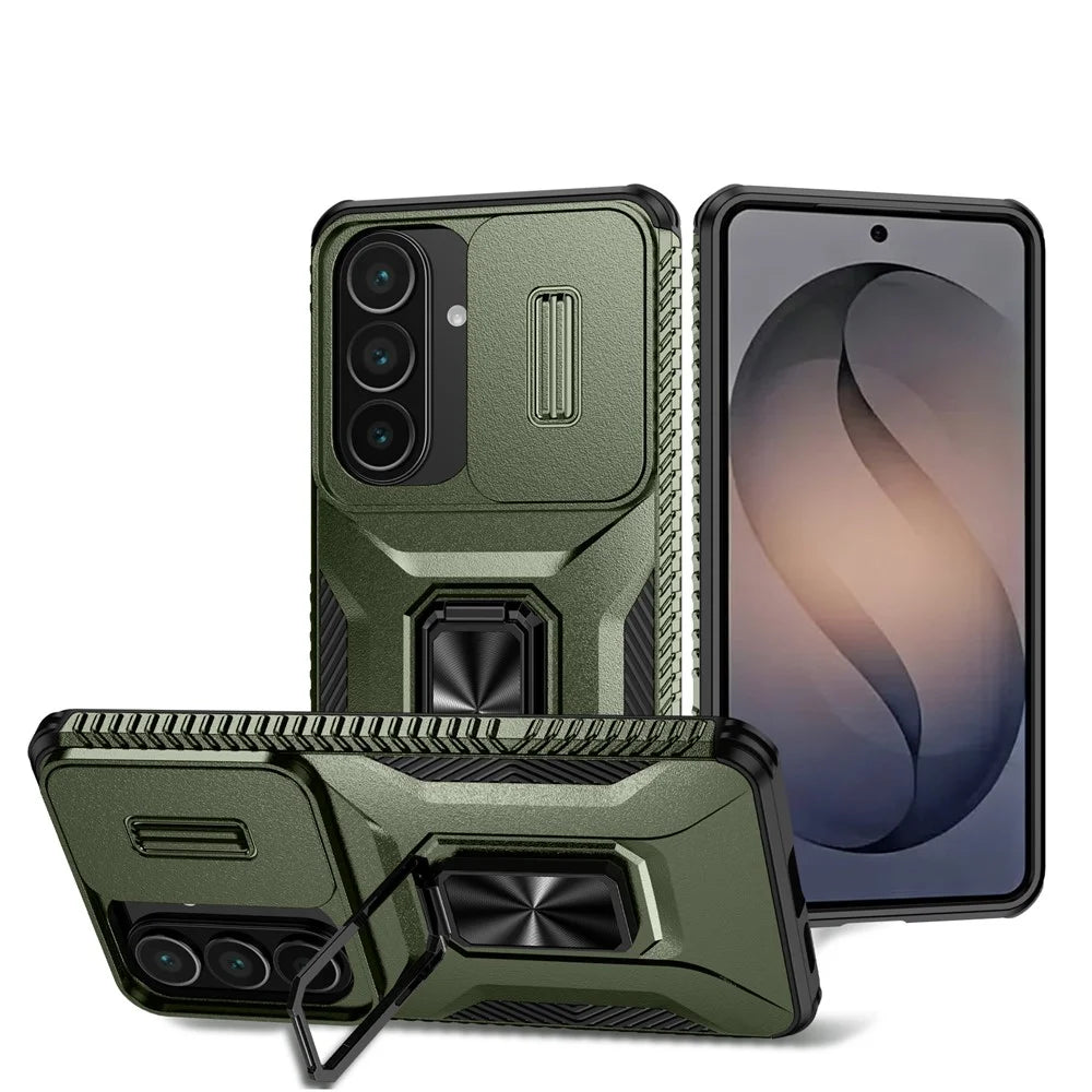 For Samsung Galaxy S26 Case Camshield Kickstand TPU + PC Anti-Slip Phone Cover - Green - 1