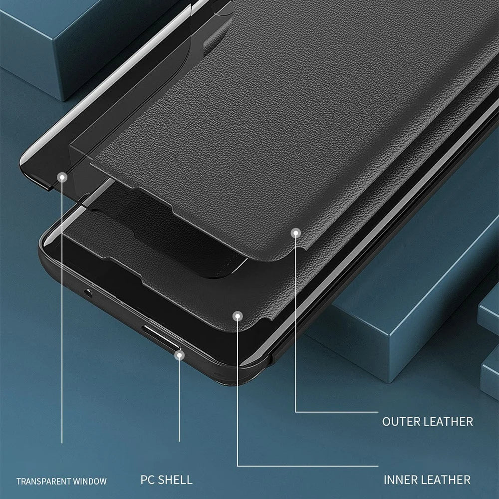 For Samsung Galaxy A37 5G Phone Case View Window Folio Flip PU Leather Stand Cover - Black - 2