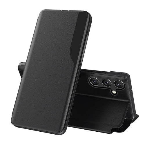 For Samsung Galaxy A57 5G Phone Case View Window Folio Flip PU Leather Stand Cover - Black - 1