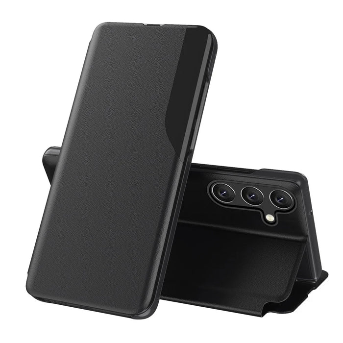 For Samsung Galaxy A57 5G Phone Case View Window Folio Flip PU Leather Stand Cover - Black - 1