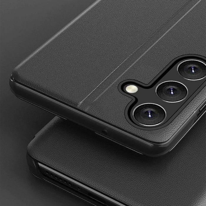 For Samsung Galaxy A57 5G Phone Case View Window Folio Flip PU Leather Stand Cover - Black - 5