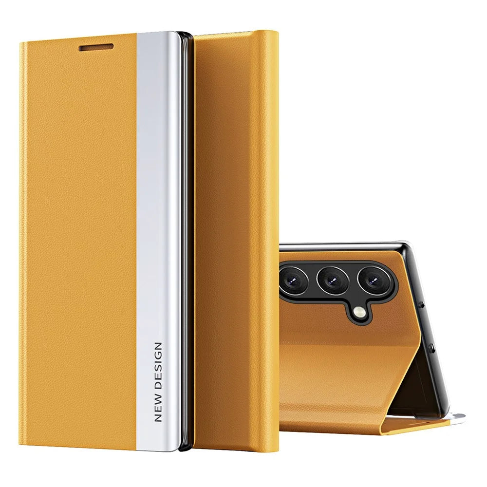 For Samsung Galaxy A37 5G Case Anti-Drop Leather Phone Cover with Stand - Yellow - 1