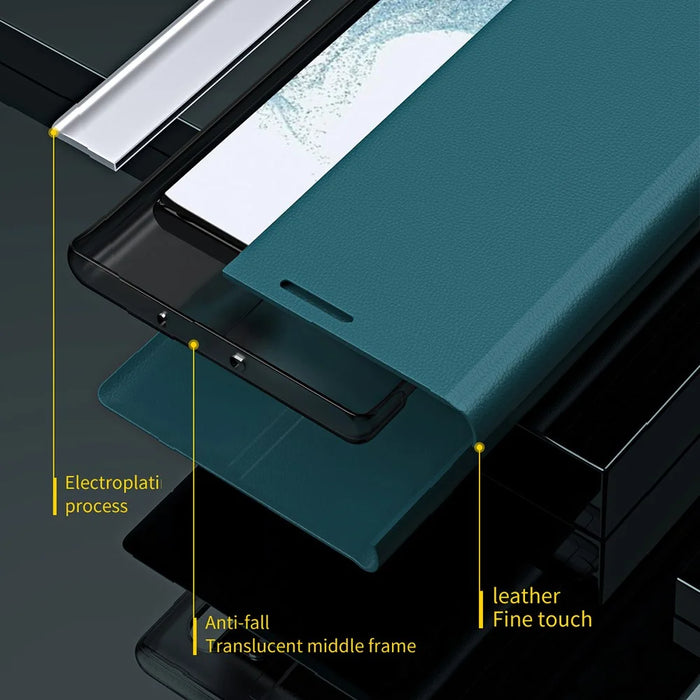 For Samsung Galaxy A57 5G Case Anti-Drop Leather Phone Cover with Stand - Green - 6