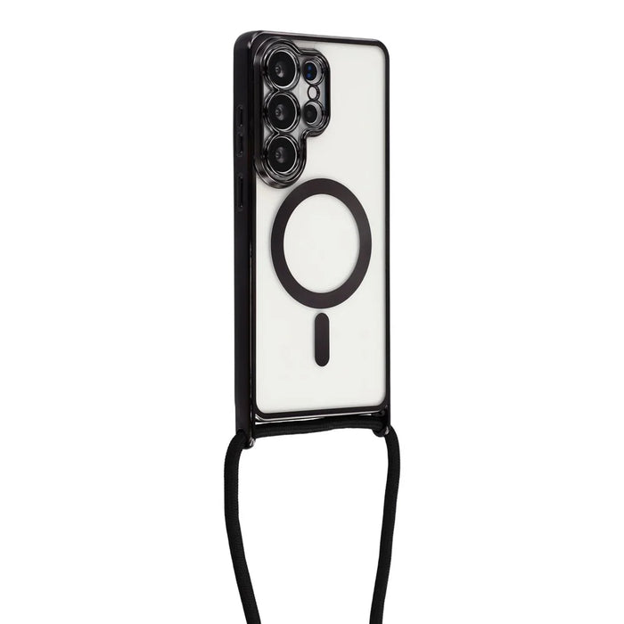For Samsung Galaxy S26 Ultra Magnetic Case Electroplating Edge TPU Phone Cover with Shoulder Strap - Black - 2