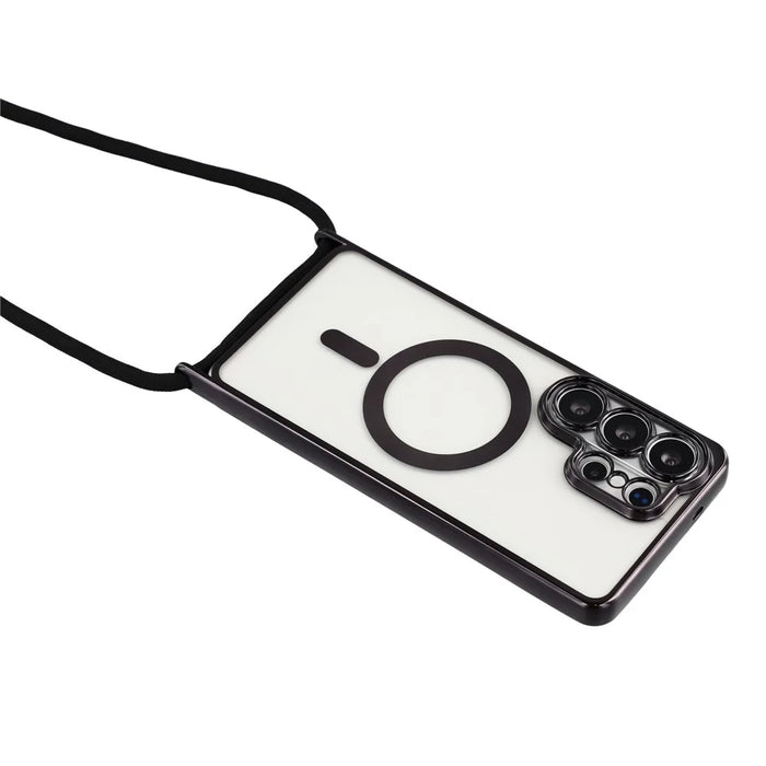 For Samsung Galaxy S26 Ultra Magnetic Case Electroplating Edge TPU Phone Cover with Shoulder Strap - Black - 4