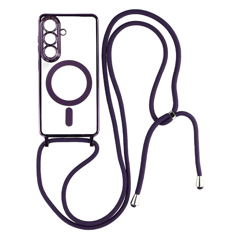 For Samsung Galaxy S26+ Magnetic Case Electroplating Edge TPU Phone Cover with Shoulder Strap - Purple - 1
