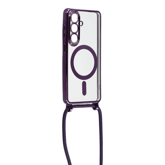 For Samsung Galaxy S26+ Magnetic Case Electroplating Edge TPU Phone Cover with Shoulder Strap - Purple - 2