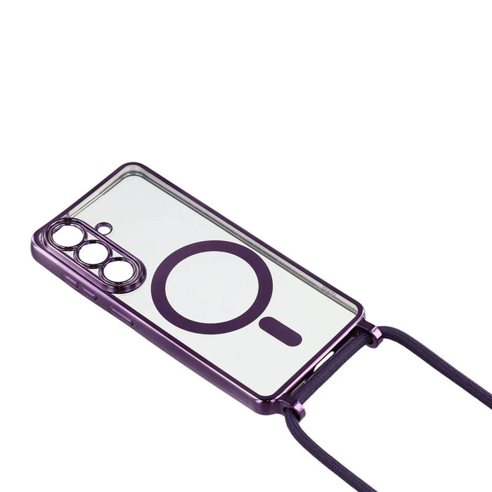 For Samsung Galaxy S26+ Magnetic Case Electroplating Edge TPU Phone Cover with Shoulder Strap - Purple - 3