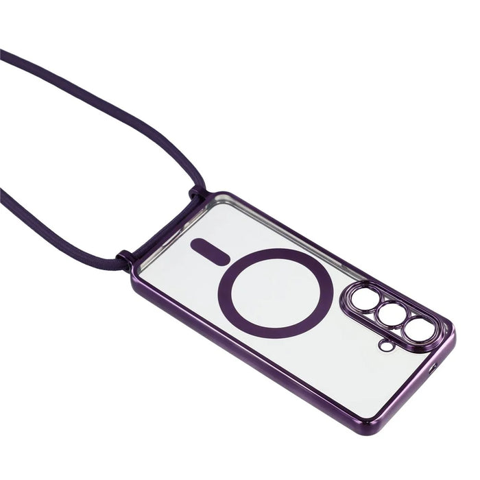For Samsung Galaxy S26+ Magnetic Case Electroplating Edge TPU Phone Cover with Shoulder Strap - Purple - 4